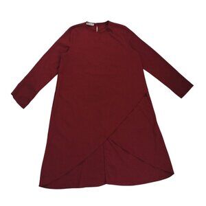 Tavin Womens Burgundy Asymmetrical Midi Dress Size 10 Long Sleeve Modest Wear.